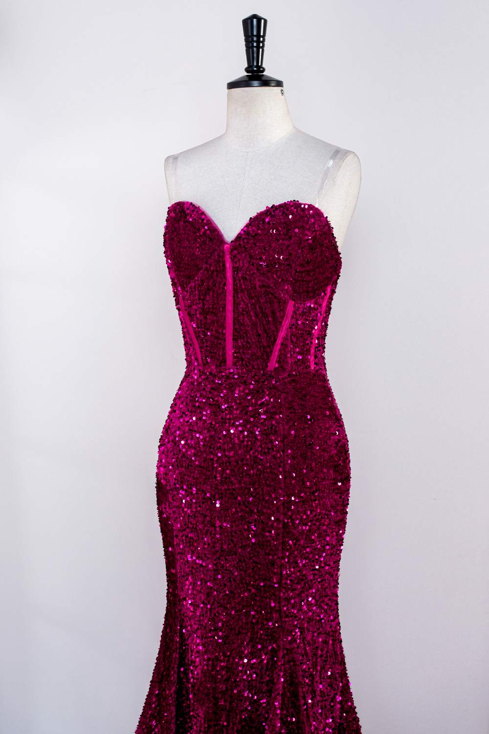 Fuchsia Strapless Sequins Mermaid Long Prom Dress