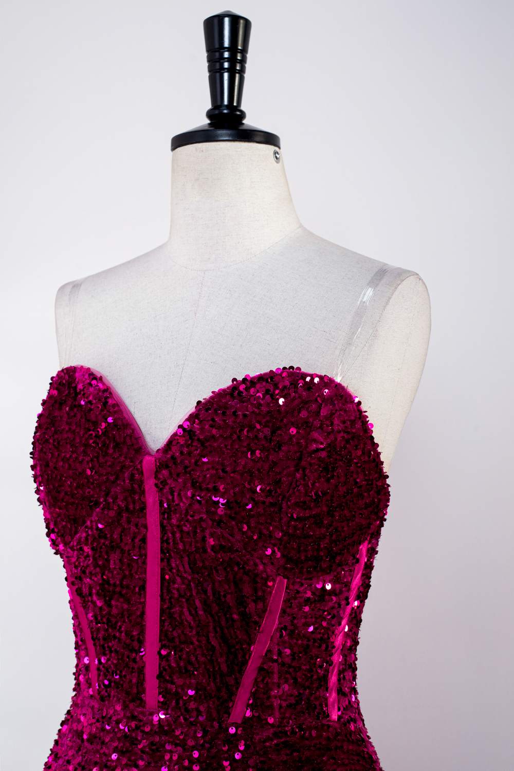 Fuchsia Strapless Sequins Mermaid Long Prom Dress