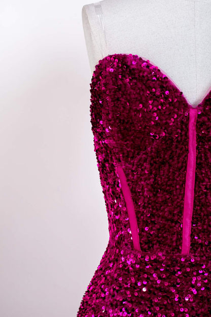 Fuchsia Strapless Sequins Mermaid Long Prom Dress