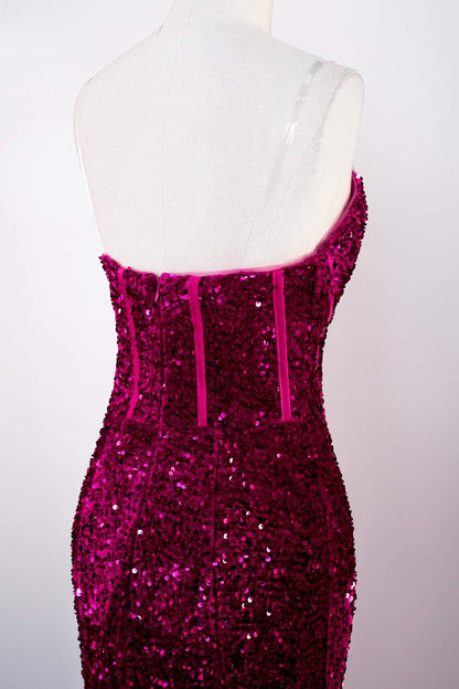 Fuchsia Strapless Sequins Mermaid Long Prom Dress