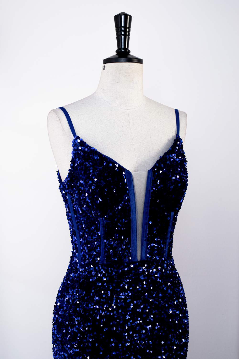 Royal Blue Mermaid Spaghetti Straps Sequins Long Prom Dress