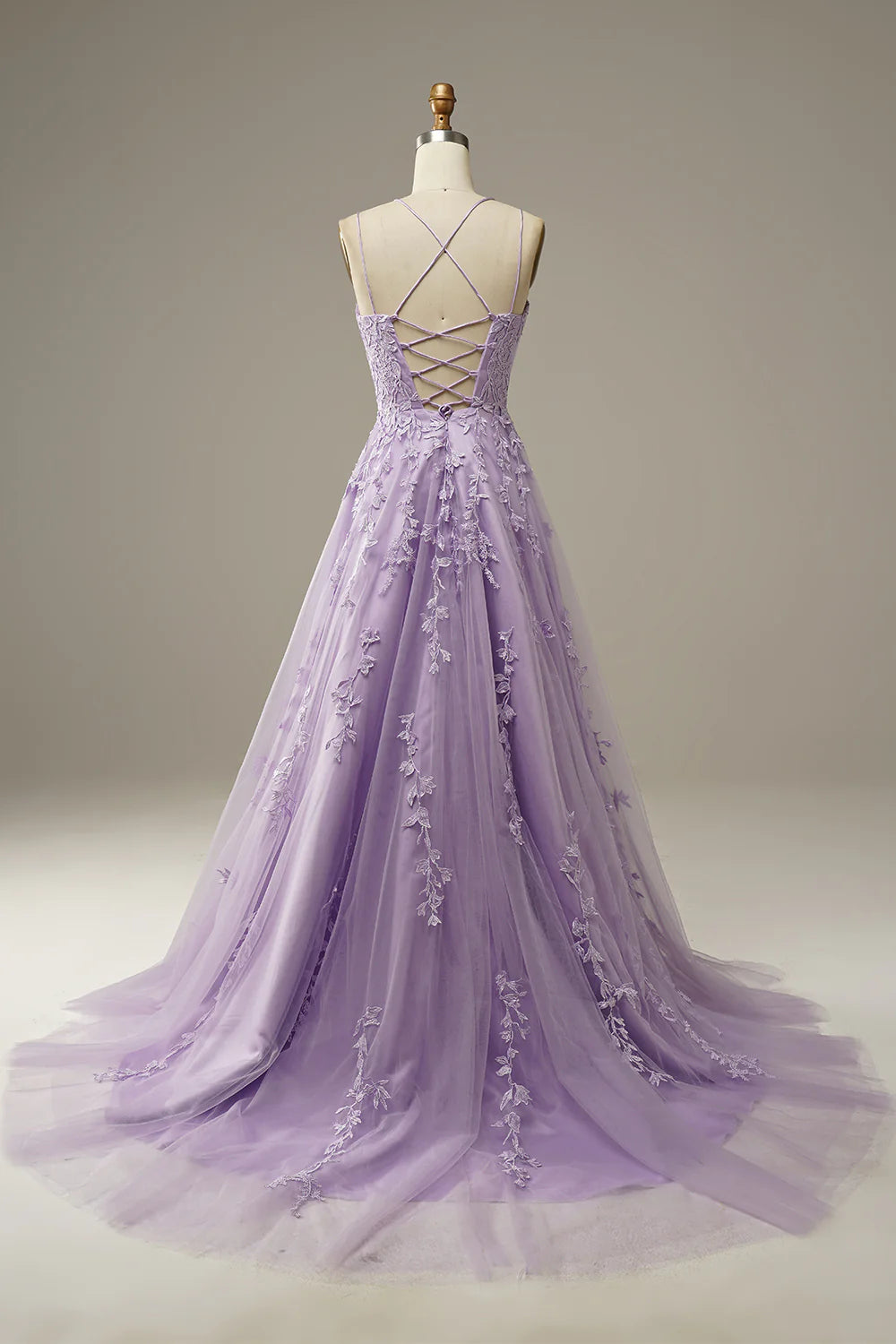 A-Line Purple Spaghetti Straps Long Prom Dress