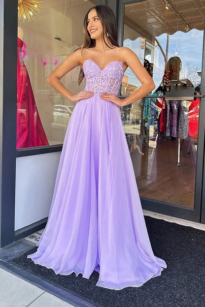 Beauty A Line Sweetheart Purple Corset Prom Dress with Appliques