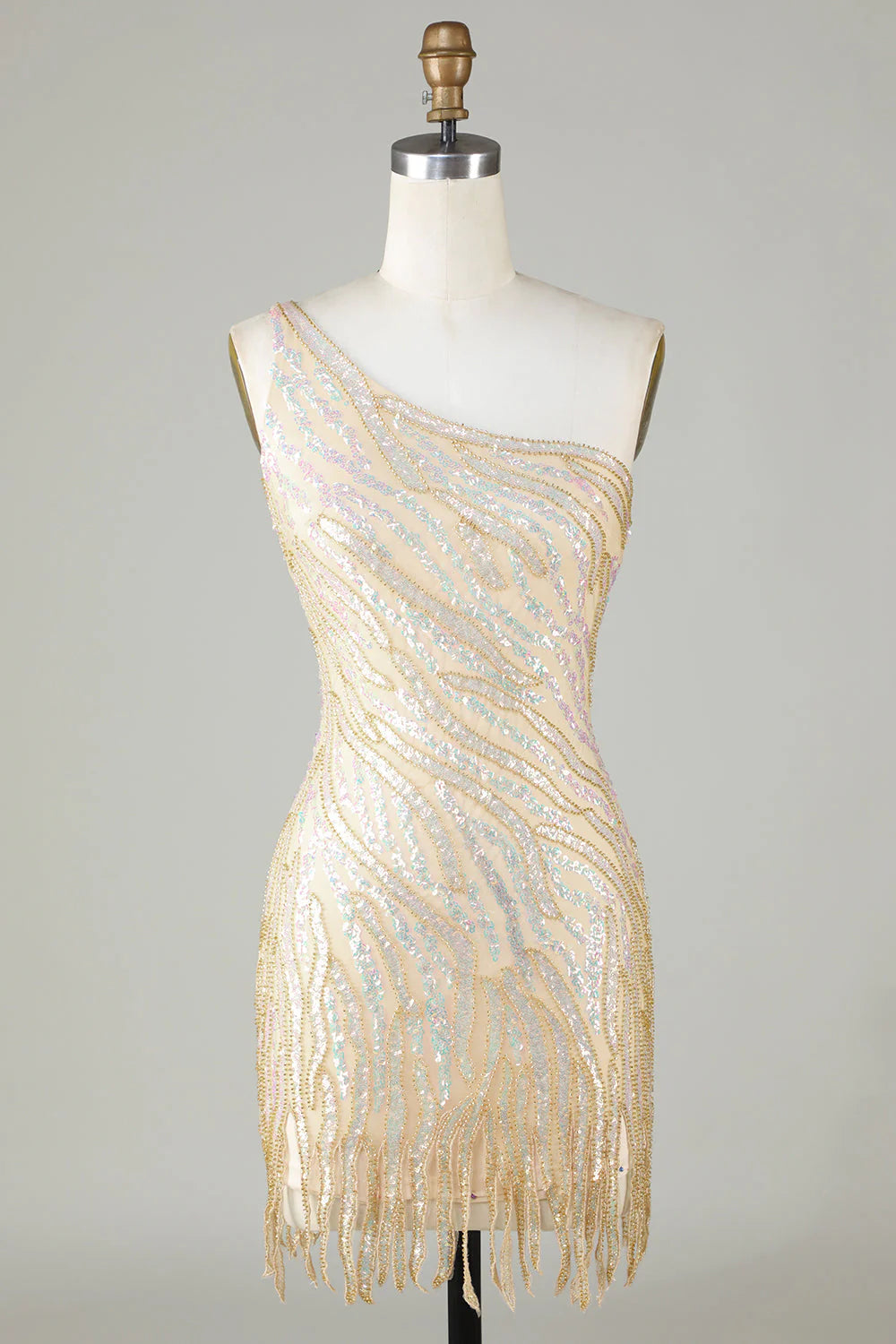 Sparkly Sheath One Shoulder Blue Sequins 1920s Dress