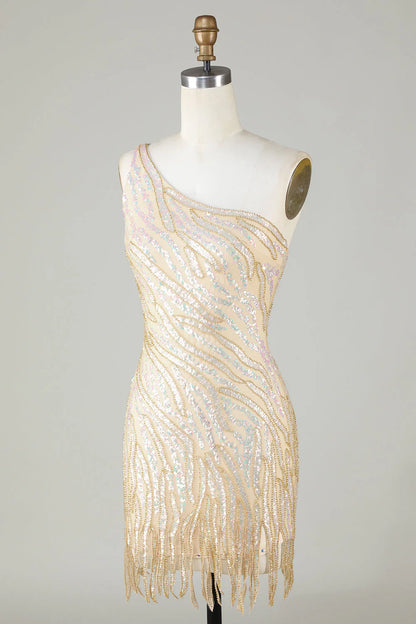 Sparkly Sheath One Shoulder Blue Sequins 1920s Dress