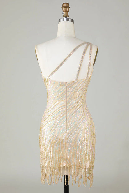 Sparkly Sheath One Shoulder Blue Sequins 1920s Dress