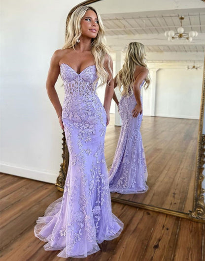 Mermaid Sweetheart Corset Back Prom Dress With Appliques