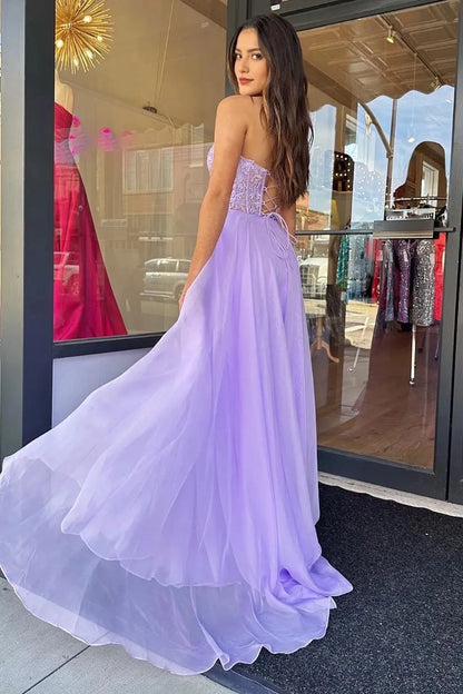 Beauty A Line Sweetheart Purple Corset Prom Dress with Appliques