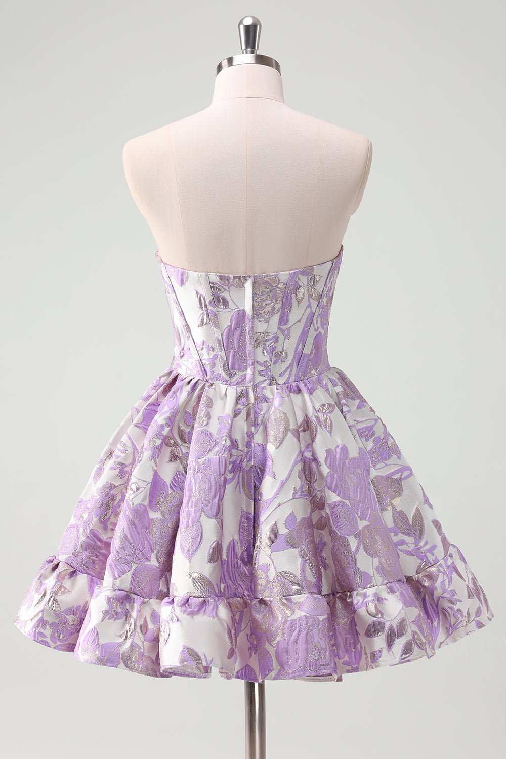 Blue Strapless Flower Printed A-Line Corset Short Homecoming Dress With Ruffles