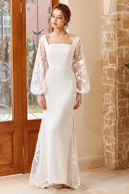 White Mermaid Long Sleeves Wedding Dress