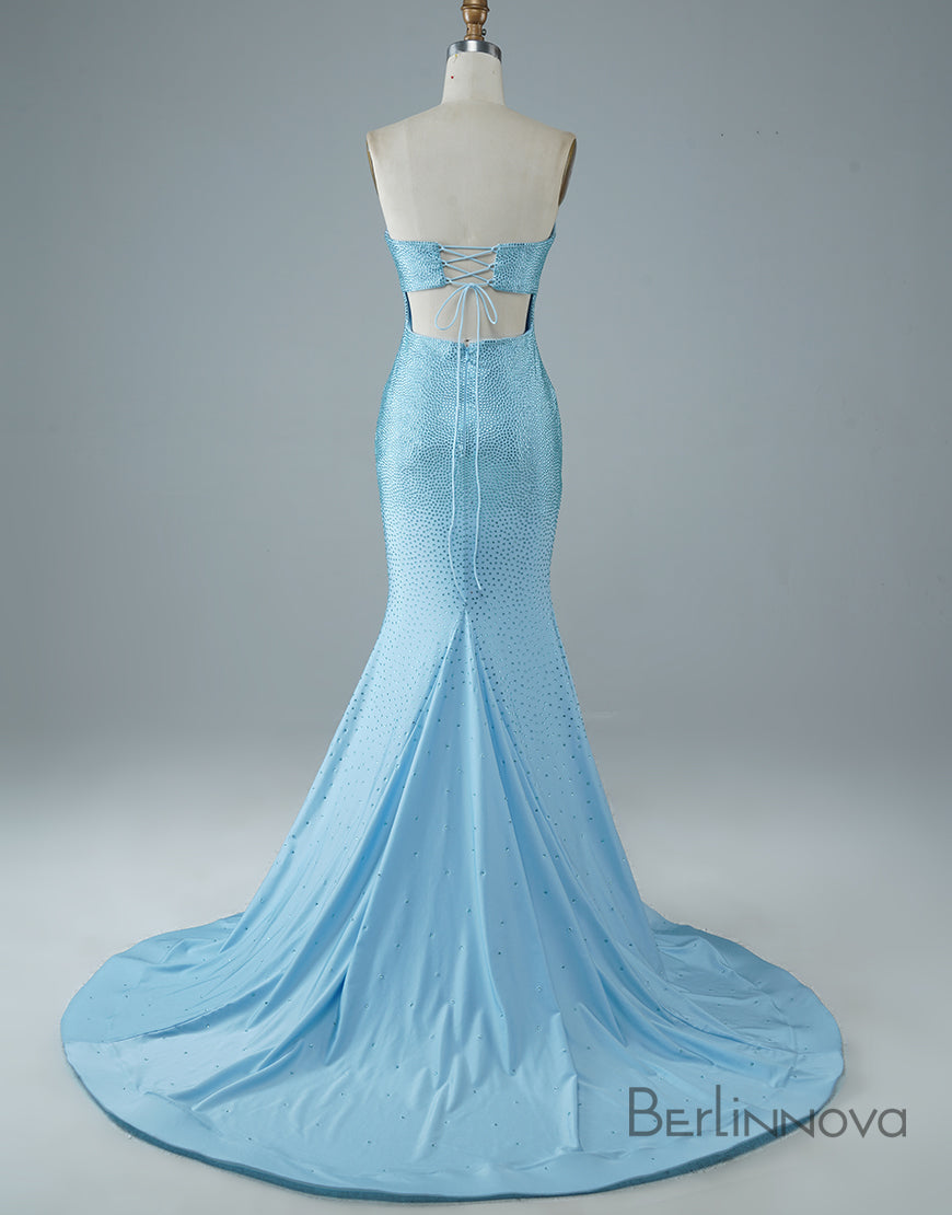 Sexy Tight Strapless Light Blue Long Prom Dress