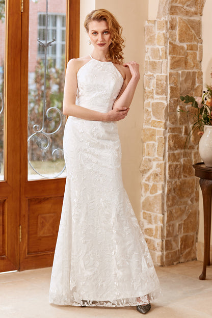 White Mermaid Floor Length Church Wedding Dress