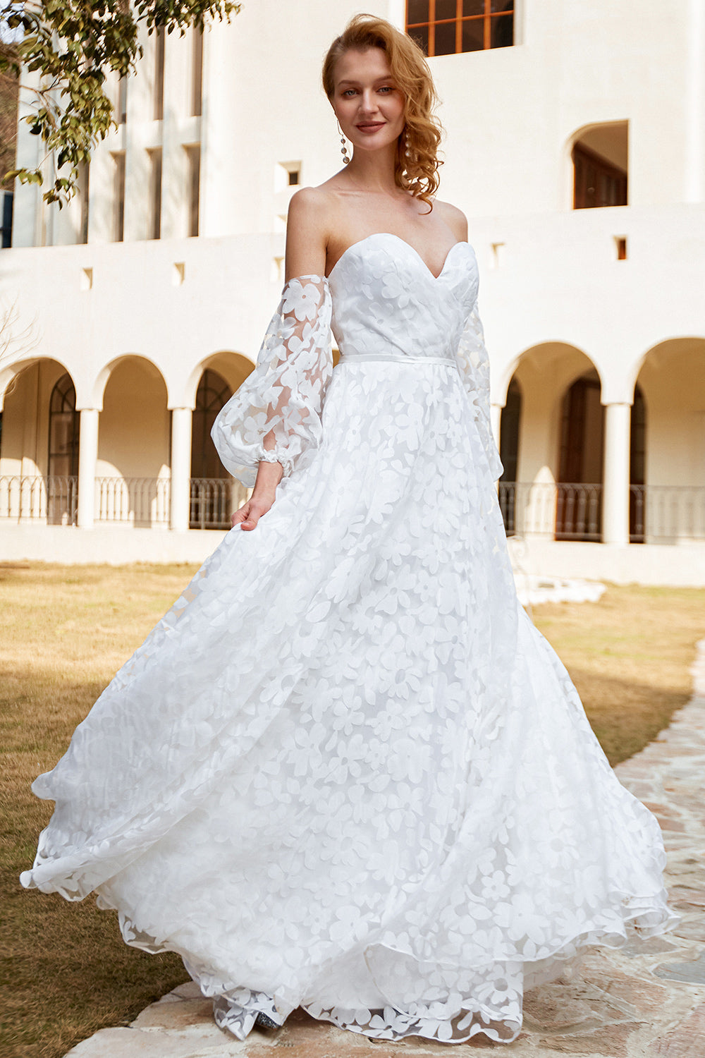 White Organza Off Shoulder Wedding Dress