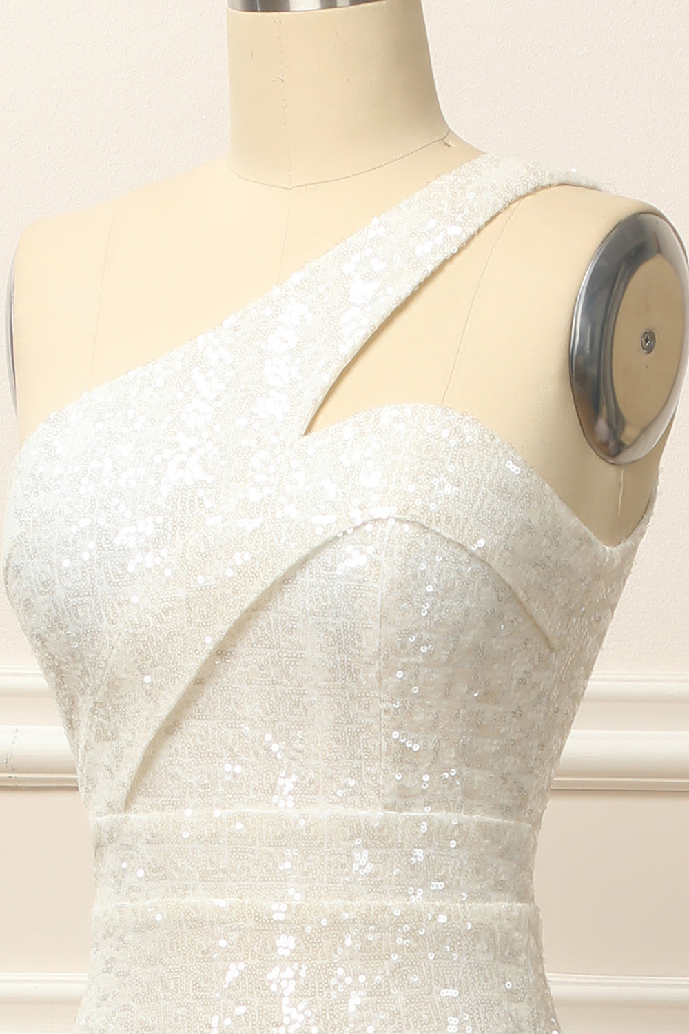 Mermaid One Shoulder White Sequins Long Prom Dress