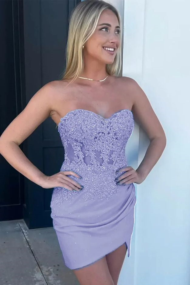 Sparkly Lilac Beaded Appliques Tight Homecoming Dress