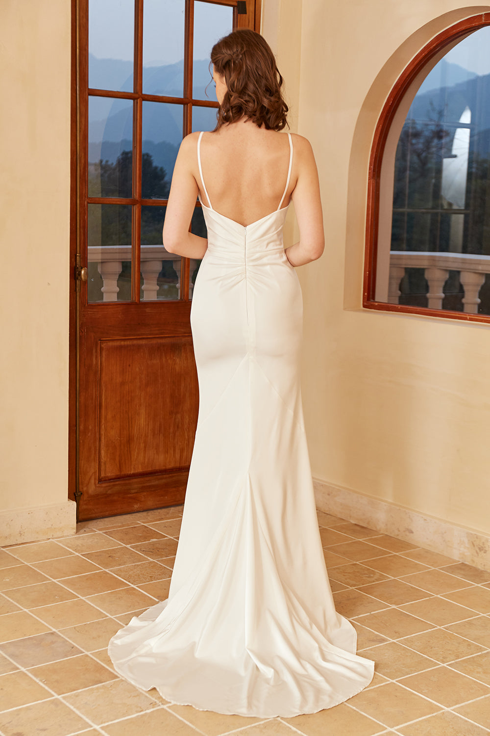 White Spaghetti Straps Simple Wedding Dress