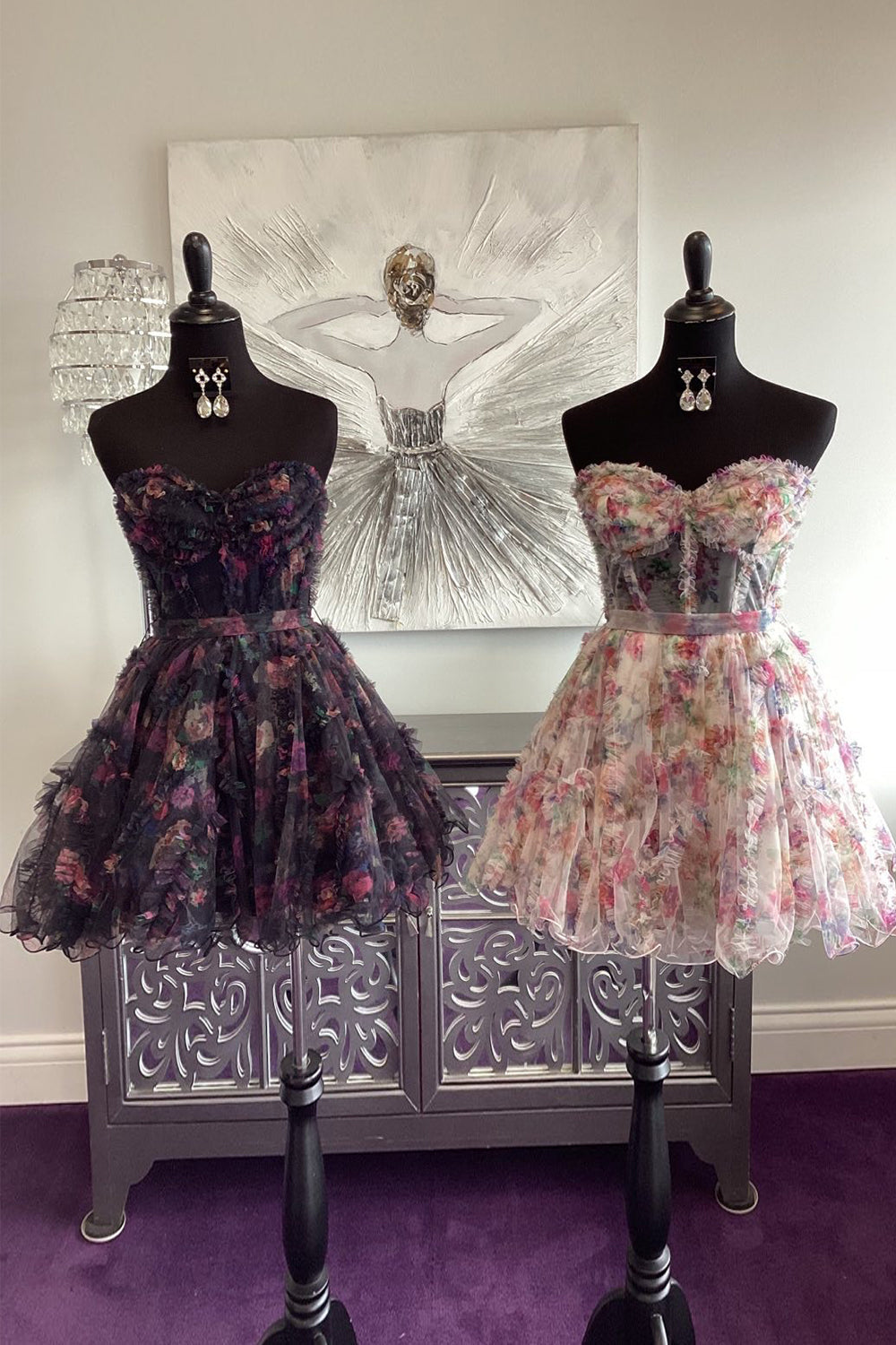 Gorgeous A Line Sweetheart Lilac Floral Printed Short Homecoming Dress