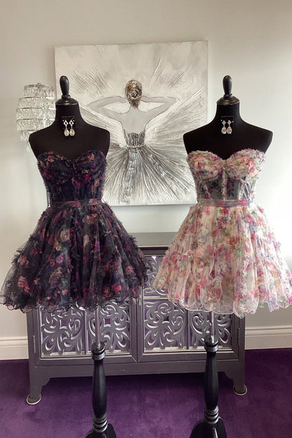 Gorgeous A Line Sweetheart Lilac Floral Printed Short Homecoming Dress