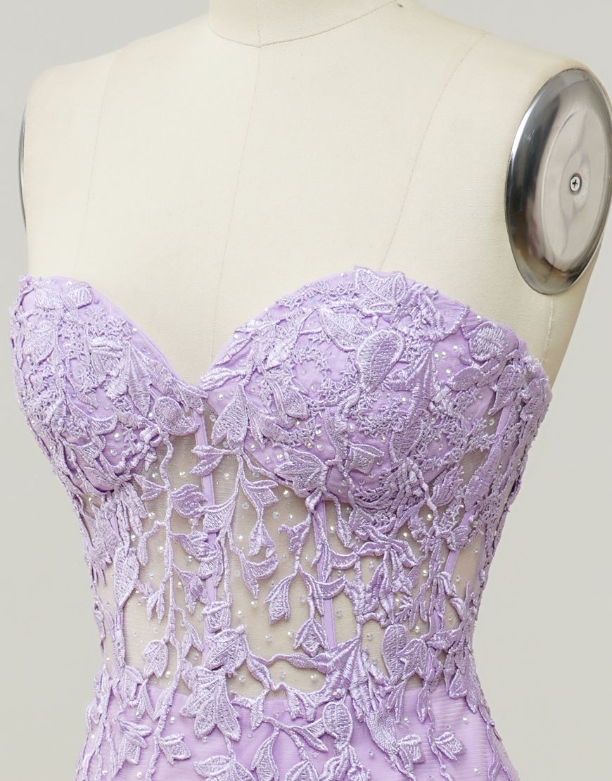 Lilac Mermaid Corset Back Prom Dress With Appliques