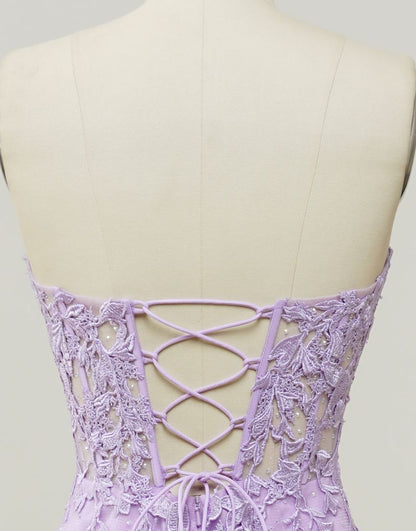 Lilac Mermaid Corset Back Prom Dress With Appliques