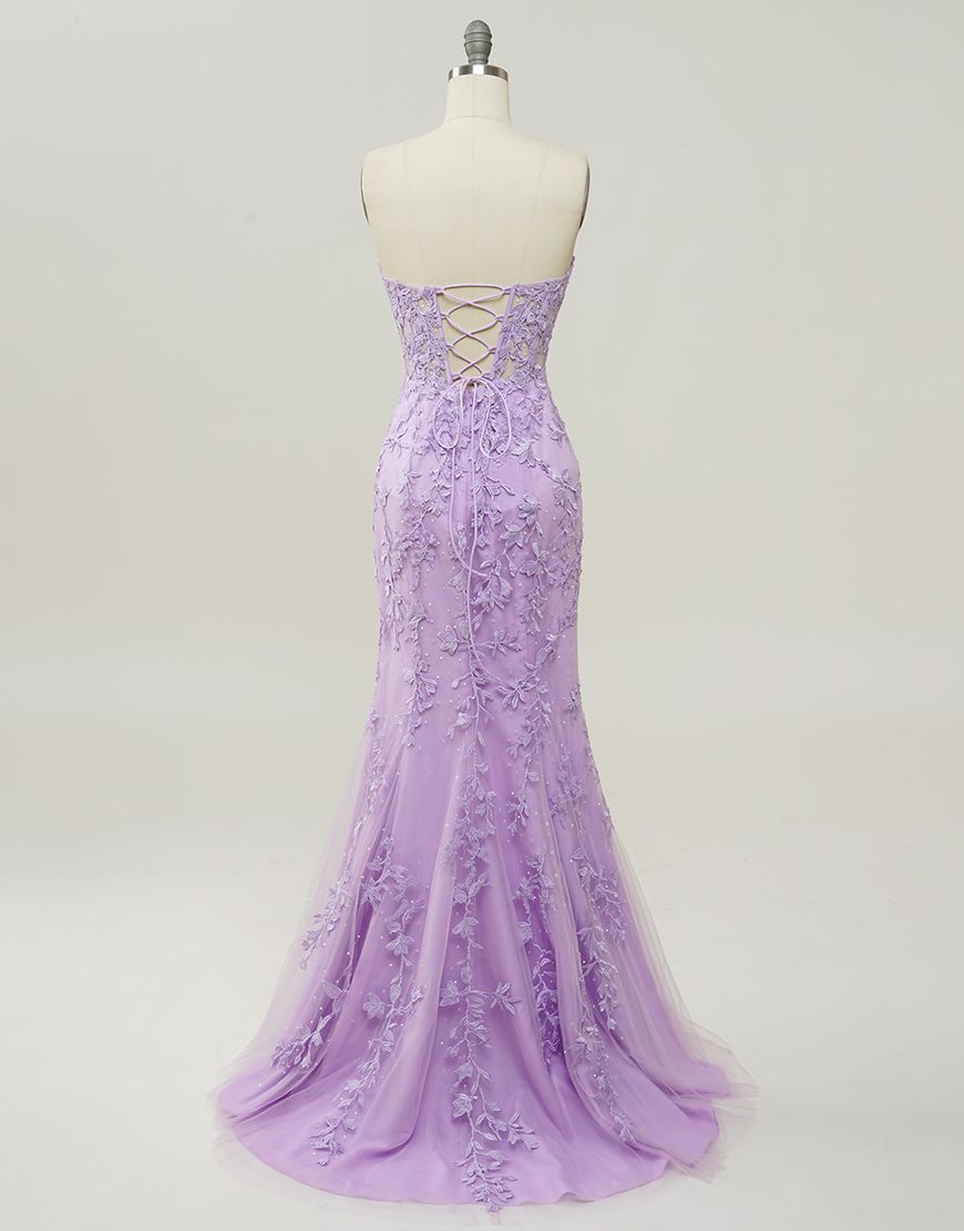 Lilac Mermaid Corset Back Prom Dress With Appliques