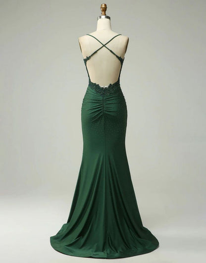 Mermaid Elastic Satin Spaghetti Straps Prom Dress