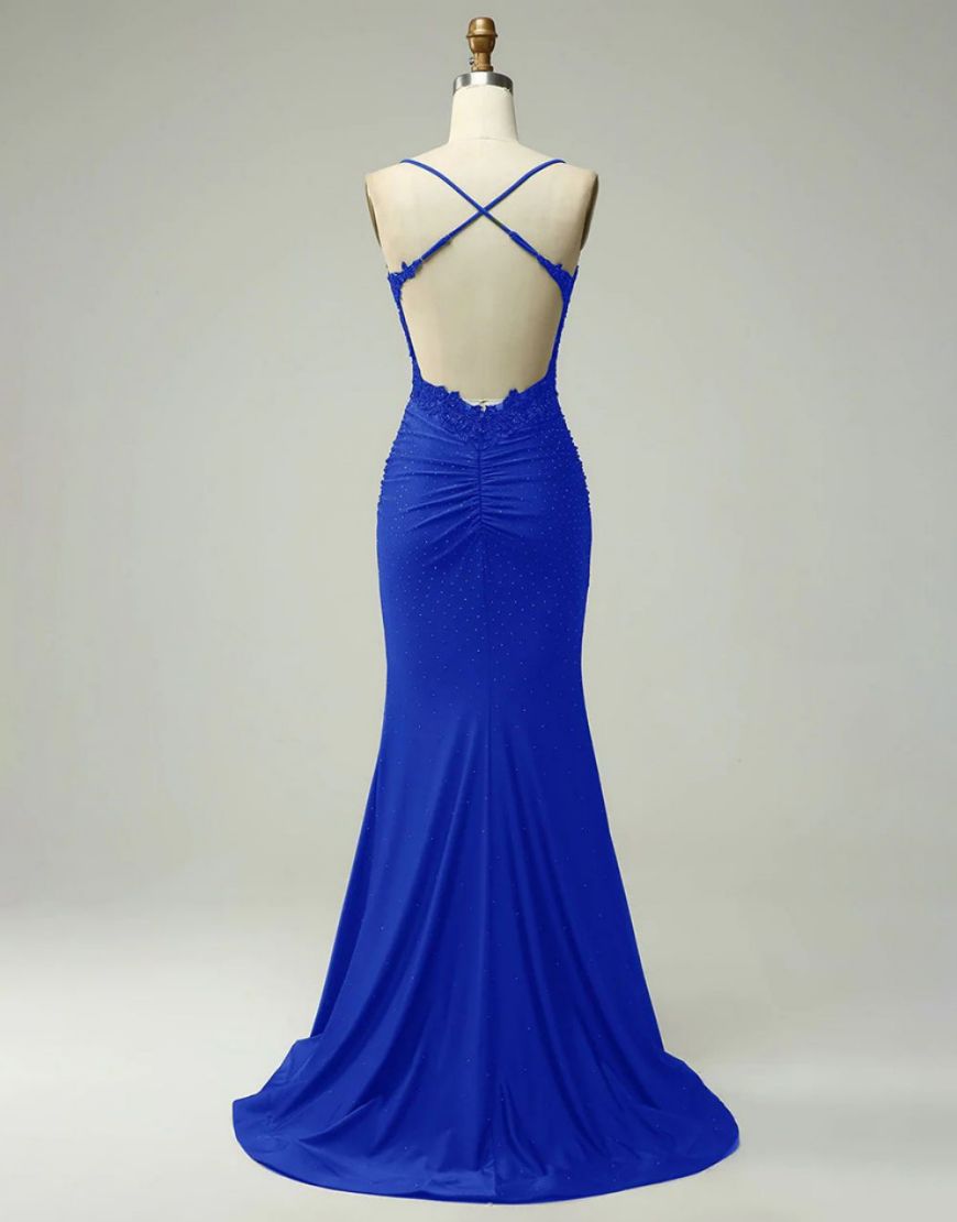 Mermaid Elastic Satin Spaghetti Straps Prom Dress