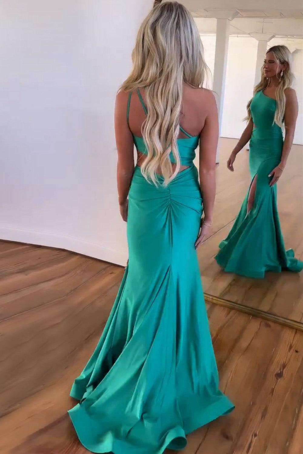 Mermaid One Shoulder Prom Evening Dress With Split