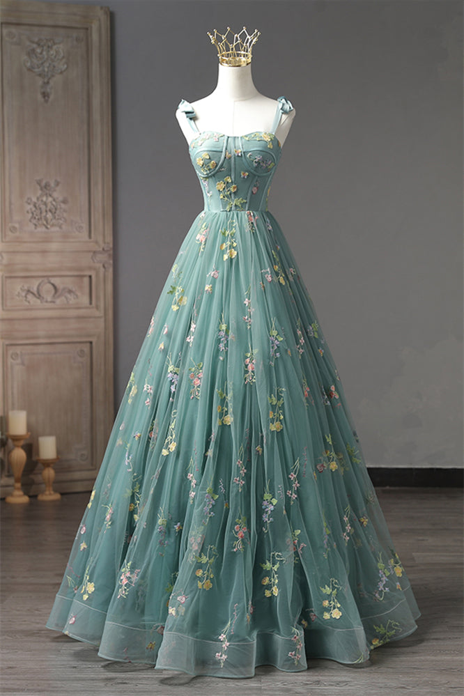 Dusty Green 3 Styles Embroidery Long Prom Dress