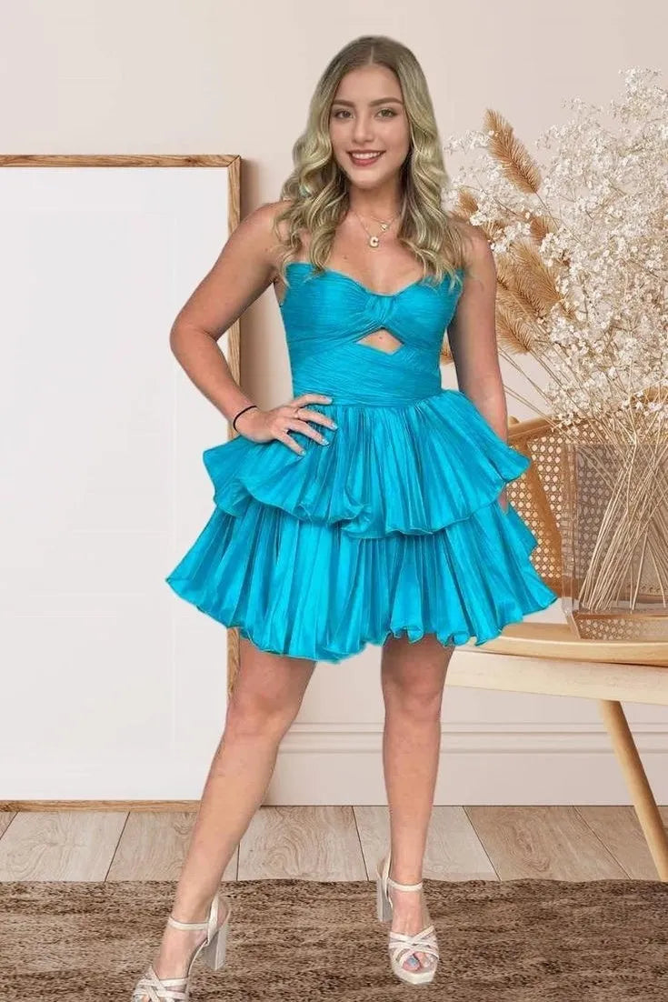 Satin A-Line Strapless Empire Chic Homecoming Dress