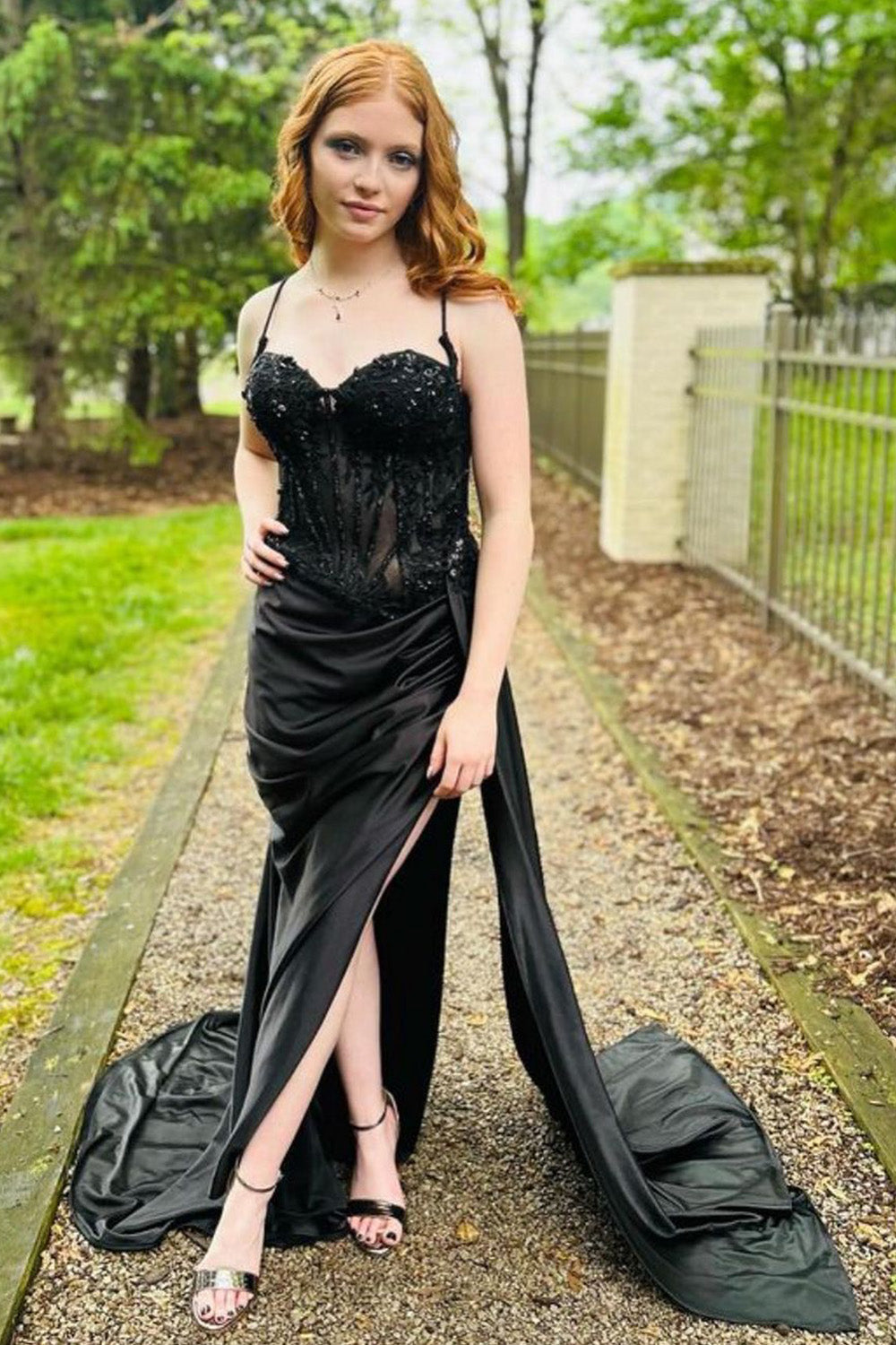 Sage Green Goegeous Mermaid Long Glitter Satin Prom Dress with High Slit