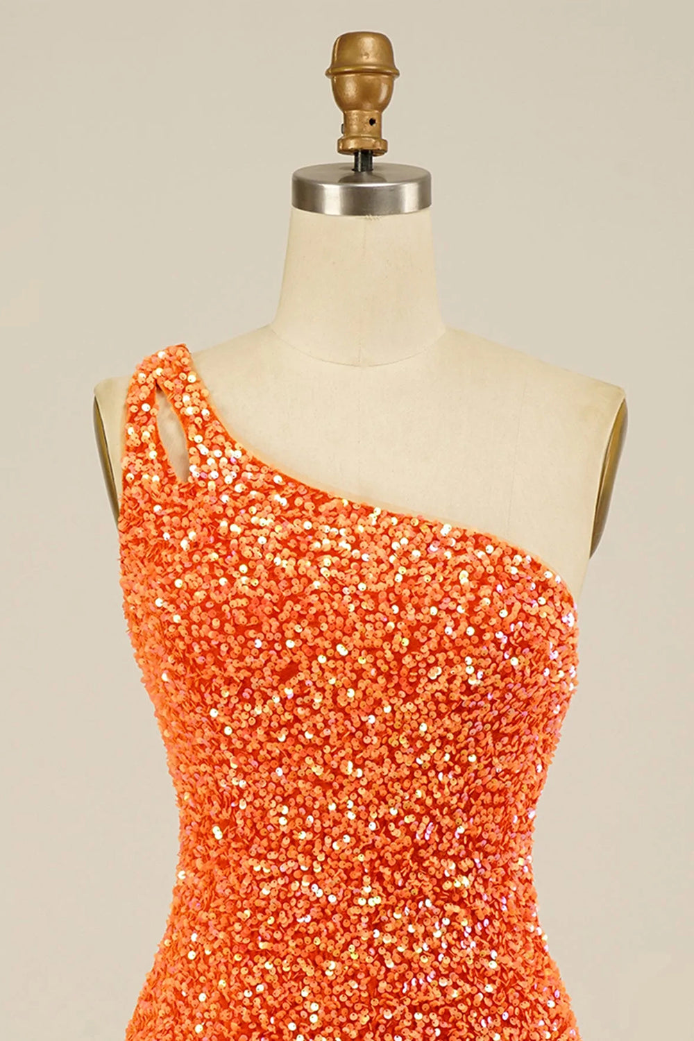 Bodycon One Shoulder Orange Sequins Open Back Short Homecoming Dress