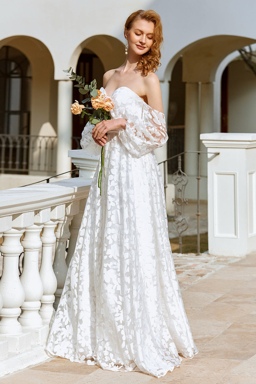 White Organza Off Shoulder Wedding Dress