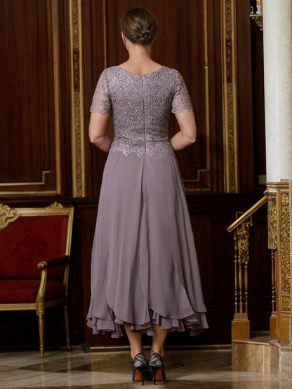 A-Line/Princess Scoop Ankle-Length Chiffon Mother of the Bride Dresses With Lace