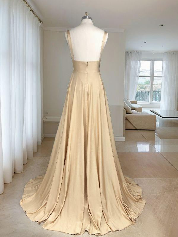 A-Line/Princess V-neck Sweep Train Jersey Bridesmaid Dresses