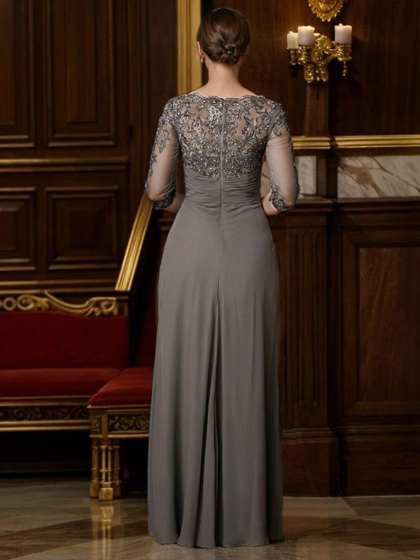 A-Line/Princess Scoop Floor-Length Chiffon Mother of the Bride Dresses With Applique