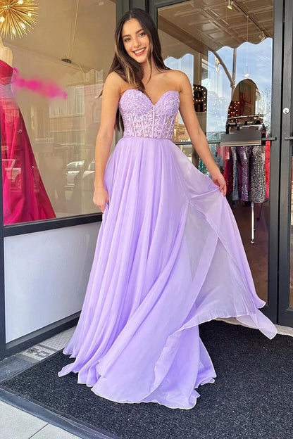 Beauty A Line Sweetheart Purple Corset Prom Dress with Appliques