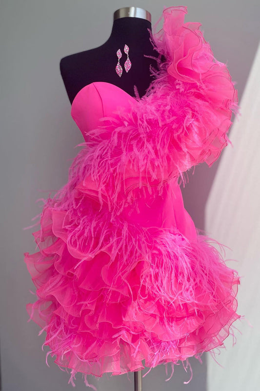 Fuchsia Sweetheart Short Homecoming Dress with Ruffles