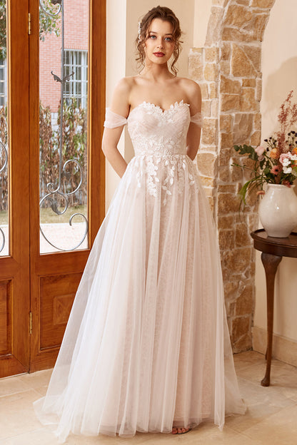 Appliques Tulle Halter Wedding Dress