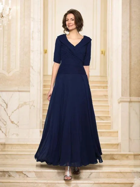 A-Line/Princess V-neck Ankle-Length Chiffon Mother of the Bride Dresses