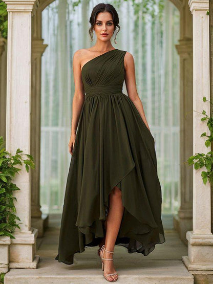 A-Line/Princess Chiffon Ruffles One-Shoulder Sleeveless Asymmetrical Bridesmaid Dresses